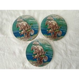 Coaster Stone Set of 3 Round Manatee Family Hindostone Products